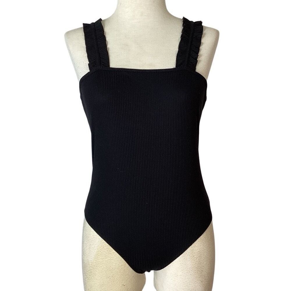 NWT Simply Southern Black Bodysuit Ribbed Knit Women’s XL Ruffled Strap